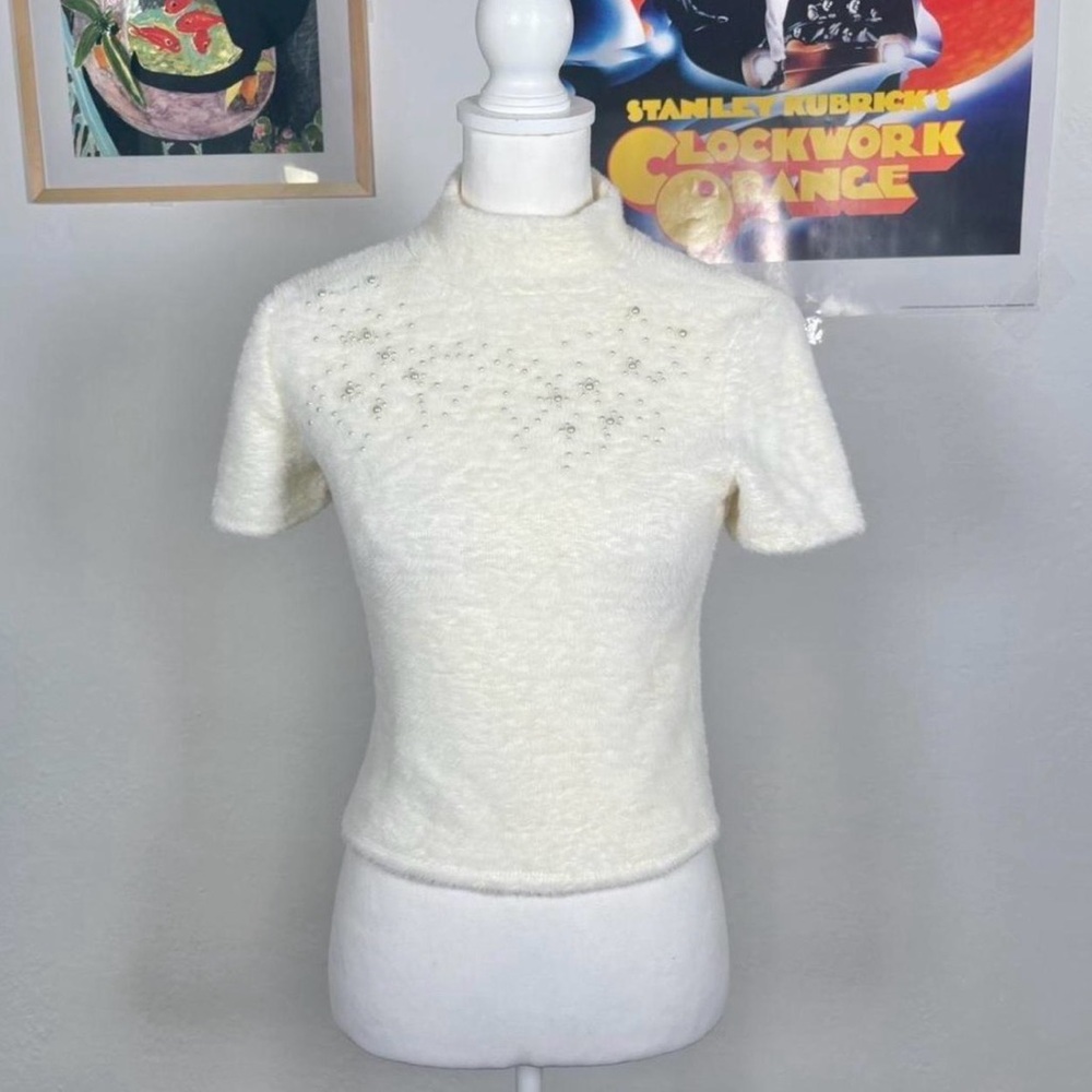 Zara Fuzzy Pearl Mock Neck Sweater
